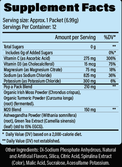 M2O Pop A Pack™ – Blue Dreams Electrolyte Drink Mix (Blue Razz) | Zero Sugar | Hydration & Recovery